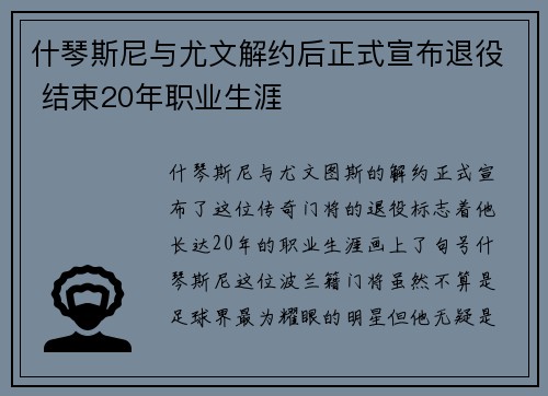什琴斯尼与尤文解约后正式宣布退役 结束20年职业生涯